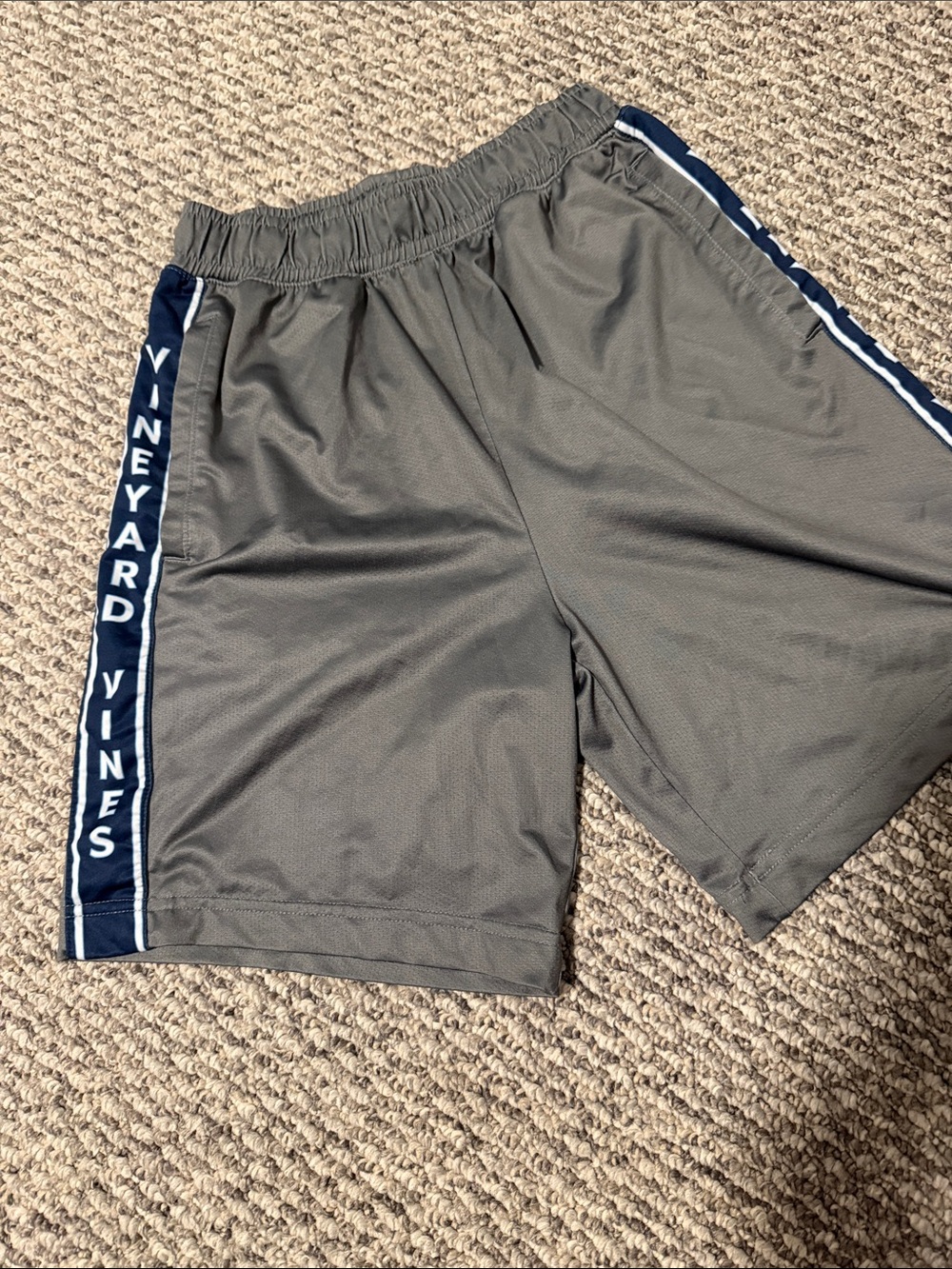 Vineyard Vines Gray Athletic Shorts with Navy Side Panels